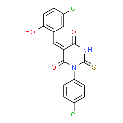 ChemSpider 2D Image | (5E)-5-(5-Chloro-2-hydroxybenzylidene)-1-(4-chlorophenyl)-2-thioxodihydro-4,6(1H,5H)-pyrimidinedione | C17H10Cl2N2O3S