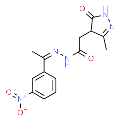 ChemSpider 2D Image | 2-(3-Methyl-5-oxo-4,5-dihydro-1H-pyrazol-4-yl)-N'-[(1Z)-1-(3-nitrophenyl)ethylidene]acetohydrazide | C14H15N5O4