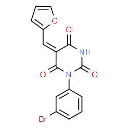 ChemSpider 2D Image | (5E)-1-(3-Bromophenyl)-5-(2-furylmethylene)-2,4,6(1H,3H,5H)-pyrimidinetrione | C15H9BrN2O4