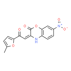 ChemSpider 2D Image | (3E)-3-[2-(5-Methyl-2-furyl)-2-oxoethylidene]-7-nitro-3,4-dihydro-2H-1,4-benzoxazin-2-one | C15H10N2O6