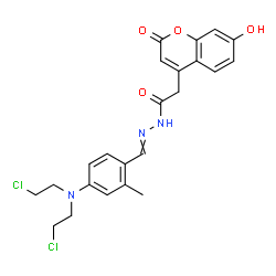 ChemSpider 2D Image | N'-{4-[Bis(2-chloroethyl)amino]-2-methylbenzylidene}-2-(7-hydroxy-2-oxo-2H-chromen-4-yl)acetohydrazide | C23H23Cl2N3O4