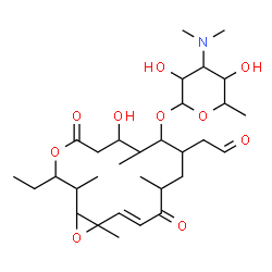 ChemSpider 2D Image | (14E)-3-Ethyl-7-hydroxy-2,8,12,16-tetramethyl-5,13-dioxo-10-(2-oxoethyl)-4,17-dioxabicyclo[14.1.0]heptadec-14-en-9-yl 3,6-dideoxy-3-(dimethylamino)hexopyranoside | C31H51NO10
