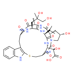 ChemSpider 2D Image | (2S)-[(14R,19S,21S,24S,29S,32S,35R)-29-(2,3-Dihydroxy-2-methylpropyl)-19-hydroxy-32-isopropyl-24-methyl-16,22,25,27,30,33,36-heptaoxo-12-thia-10,15,17,23,26,28,31,34-octaazapentacyclo[12.12.10.0~3,11~
.0~4,9~.0~17,21~]hexatriaconta-3(11),4,6,8-tetraen-35-yl](hydroxy)acetic acid | C37H50N8O13S