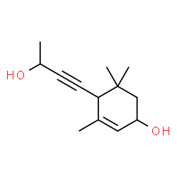 ChemSpider 2D Image | 4-(3-Hydroxy-1-butynyl)-3,5,5-trimethyl-2-cyclohexen-1-ol | C13H20O2