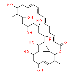 ChemSpider 2D Image | (3E,5E,7E,9E,11E,29E)-14,16,18,20,22,24,26,28-Octahydroxy-32-isopropyl-15,31-dimethyloxacyclodotriaconta-3,5,7,9,11,29-hexaen-2-one | C36H58O10