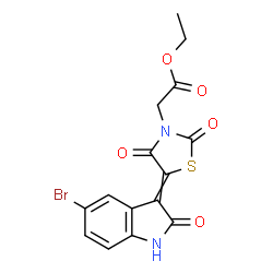 ChemSpider 2D Image | Ethyl [5-(5-bromo-2-oxo-1,2-dihydro-3H-indol-3-ylidene)-2,4-dioxo-1,3-thiazolidin-3-yl]acetate | C15H11BrN2O5S
