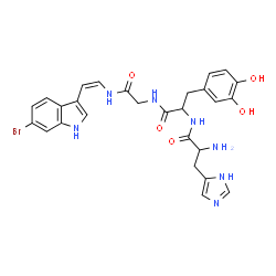 ChemSpider 2D Image | Histidyl-3-hydroxytyrosyl-N-[(Z)-2-(6-bromo-1H-indol-3-yl)vinyl]glycinamide | C27H28BrN7O5