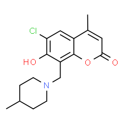 ChemSpider 2D Image | 6-Chloro-7-hydroxy-4-methyl-8-[(4-methyl-1-piperidinyl)methyl]-2H-chromen-2-one | C17H20ClNO3