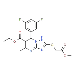 ChemSpider 2D Image | Ethyl 7-(3,5-difluorophenyl)-2-[(2-methoxy-2-oxoethyl)sulfanyl]-5-methyl-1,7-dihydro[1,2,4]triazolo[1,5-a]pyrimidine-6-carboxylate | C18H18F2N4O4S