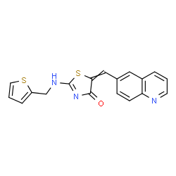 ChemSpider 2D Image | 5-(6-quinolinylmethylidene)-2-(thiophen-2-ylmethylamino)-4-thiazolone | C18H13N3OS2
