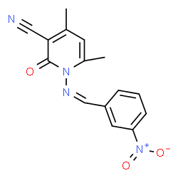 ChemSpider 2D Image | 4,6-Dimethyl-1-[(Z)-(3-nitrobenzylidene)amino]-2-oxo-1,2-dihydro-3-pyridinecarbonitrile | C15H12N4O3
