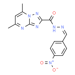 ChemSpider 2D Image | 5,7-Dimethyl-N'-[(Z)-(4-nitrophenyl)methylene][1,2,4]triazolo[1,5-a]pyrimidine-2-carbohydrazide | C15H13N7O3