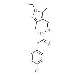 ChemSpider 2D Image | 2-(4-Chlorophenyl)-N'-[(Z)-(1-ethyl-3,5-dimethyl-1H-pyrazol-4-yl)methylene]acetohydrazide | C16H19ClN4O