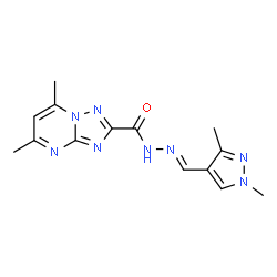 ChemSpider 2D Image | N'-[(E)-(1,3-Dimethyl-1H-pyrazol-4-yl)methylene]-5,7-dimethyl[1,2,4]triazolo[1,5-a]pyrimidine-2-carbohydrazide | C14H16N8O