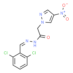 ChemSpider 2D Image | N'-[(Z)-(2,6-Dichlorophenyl)methylene]-2-(4-nitro-1H-pyrazol-1-yl)acetohydrazide | C12H9Cl2N5O3