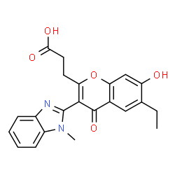 ChemSpider 2D Image | 3-[6-Ethyl-7-hydroxy-3-(1-methyl-1H-benzimidazol-2-yl)-4-oxo-4H-chromen-2-yl]propanoic acid | C22H20N2O5