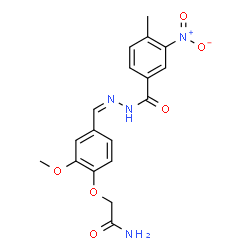 ChemSpider 2D Image | 2-(2-Methoxy-4-{(Z)-[(4-methyl-3-nitrobenzoyl)hydrazono]methyl}phenoxy)acetamide | C18H18N4O6