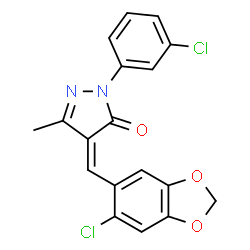 ChemSpider 2D Image | (4Z)-4-[(6-Chloro-1,3-benzodioxol-5-yl)methylene]-2-(3-chlorophenyl)-5-methyl-2,4-dihydro-3H-pyrazol-3-one | C18H12Cl2N2O3