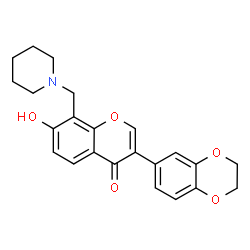 ChemSpider 2D Image | 3-(2,3-Dihydro-1,4-benzodioxin-6-yl)-7-hydroxy-8-(1-piperidinylmethyl)-4H-chromen-4-one | C23H23NO5