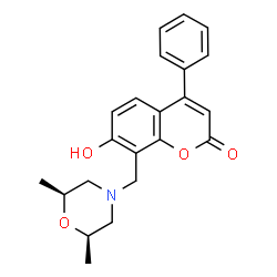 ChemSpider 2D Image | 8-{[(2R,6S)-2,6-Dimethyl-4-morpholinyl]methyl}-7-hydroxy-4-phenyl-2H-chromen-2-one | C22H23NO4