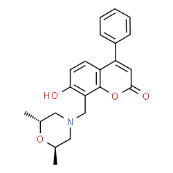 ChemSpider 2D Image | 8-{[(2R,6R)-2,6-Dimethyl-4-morpholinyl]methyl}-7-hydroxy-4-phenyl-2H-chromen-2-one | C22H23NO4