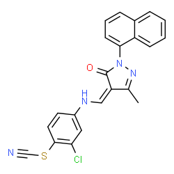 ChemSpider 2D Image | 2-Chloro-4-({(Z)-[3-methyl-1-(1-naphthyl)-5-oxo-1,5-dihydro-4H-pyrazol-4-ylidene]methyl}amino)phenyl thiocyanate | C22H15ClN4OS