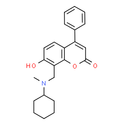 ChemSpider 2D Image | 8-{[Cyclohexyl(methyl)amino]methyl}-7-hydroxy-4-phenyl-2H-chromen-2-one | C23H25NO3