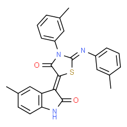 ChemSpider 2D Image | (3Z)-5-Methyl-3-{(2Z)-3-(3-methylphenyl)-2-[(3-methylphenyl)imino]-4-oxo-1,3-thiazolidin-5-ylidene}-1,3-dihydro-2H-indol-2-one | C26H21N3O2S