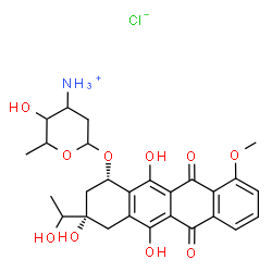 ChemSpider 2D Image | (1S,3S)-3,5,12-Trihydroxy-3-(1-hydroxyethyl)-10-methoxy-6,11-dioxo-1,2,3,4,6,11-hexahydro-1-tetracenyl 3-ammonio-2,3,6-trideoxyhexopyranoside chloride | C27H32ClNO10
