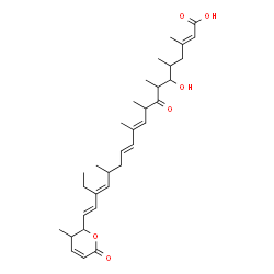 ChemSpider 2D Image | (2E,10E,12E,16E,18E)-17-Ethyl-6-hydroxy-3,5,7,9,11,15-hexamethyl-19-(3-methyl-6-oxo-3,6-dihydro-2H-pyran-2-yl)-8-oxo-2,10,12,16,18-nonadecapentaenoic acid | C33H48O6