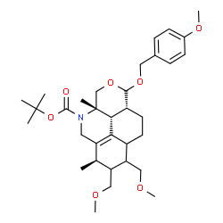 ChemSpider 2D Image | 2-Methyl-2-propanyl (3aS,6R,10aR,10bR)-1-[(4-methoxybenzyl)oxy]-7,8-bis(methoxymethyl)-3a,6-dimethyl-1,3,3a,5,6,7,8,8a,9,10,10a,10b-dodecahydro-4H-benzo[de]pyrano[3,4,5-ij]isoquinoline-4-carboxylate | C33H49NO7