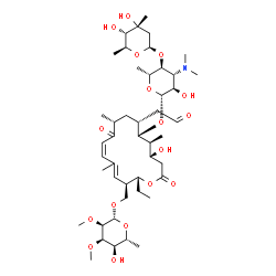 ChemSpider 2D Image | [(2R,3R,6Z,9R,11R,12S,13S,14R)-12-{[3,6-Dideoxy-4-O-(2,6-dideoxy-3-C-methyl-beta-L-ribo-hexopyranosyl)-3-(dimethylamino)-beta-D-glucopyranosyl]oxy}-2-ethyl-14-hydroxy-5,9,13-trimethyl-8,16-dioxo-11-(2
-oxoethyl)oxacyclohexadeca-4,6-dien-3-yl]methyl 6-deoxy-2,3-di-O-methyl-beta-D-allopyranoside | C46H77NO17
