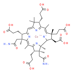 ChemSpider 2D Image | cobaltous;3-[(1R,2S,3S,5Z,7S,8S,10Z,13S,15Z,17R,18R)-2,7-bis(2-amino-2-oxo-ethyl)-3,13,17-tris(2-carboxyethyl)-18-(carboxymethyl)-1,2,5,7,12,12,15,17-octamethyl-8,13,18,19-tetrahydro-3H-corrin-24-id-8-yl]propanoic acid | C45H61CoN6O12