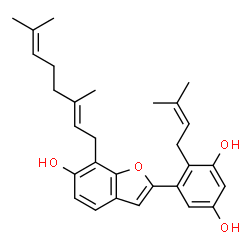 ChemSpider 2D Image | 5-(7-(3,7-Dimethyl-2,6-octadienyl)-6-hydroxy-1-benzofuran-2-yl)-4-(3-methyl-2-butenyl)-1,3-benzenediol | C29H34O4