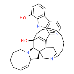 ChemSpider 2D Image | (1R,2R,5Z,12R,13S,16Z)-25-(8-Hydroxy-9H-beta-carbolin-1-yl)-11,22-diazapentacyclo[11.11.2.1~2,22~.0~2,12~.0~4,11~]heptacosa-5,16,25-trien-13-ol | C36H44N4O2