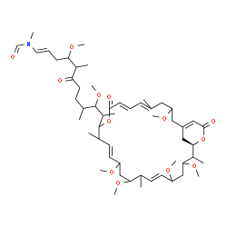 ChemSpider 2D Image | N-{(1E)-4,10-Dimethoxy-5,9-dimethyl-6-oxo-11-[(25R)-3,15,17,21,23-pentamethoxy-5,12,18,24-tetramethyl-9,27-dioxo-10,26-dioxabicyclo[23.3.1]nonacosa-1(28),5,7,13,19-pentaen-11-yl]-1-dodecen-1-yl}-N-met
hylformamide | C54H87NO13