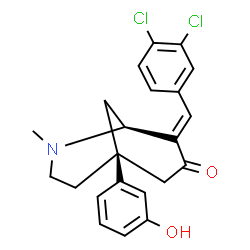 ChemSpider 2D Image | (1S,5S,8E)-8-(3,4-Dichlorobenzylidene)-5-(3-hydroxyphenyl)-2-methyl-2-azabicyclo[3.3.1]nonan-7-one | C22H21Cl2NO2