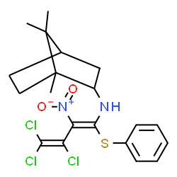 ChemSpider 2D Image | 1,7,7-Trimethyl-N-[(1E)-3,4,4-trichloro-2-nitro-1-(phenylsulfanyl)-1,3-butadien-1-yl]bicyclo[2.2.1]heptan-2-amine | C20H23Cl3N2O2S