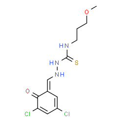 ChemSpider 2D Image | 2-[(E)-(3,5-Dichloro-6-oxo-2,4-cyclohexadien-1-ylidene)methyl]-N-(3-methoxypropyl)hydrazinecarbothioamide | C12H15Cl2N3O2S