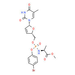 ChemSpider 2D Image | Methyl N-[(4-bromophenoxy){[(2S,5R)-5-(5-methyl-2,4-dioxo-3,4-dihydro-1(2H)-pyrimidinyl)-2,5-dihydro-2-furanyl]methoxy}phosphoryl]-L-alaninate | C20H23BrN3O8P