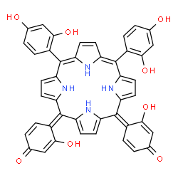 ChemSpider 2D Image | (4Z,4'E)-4,4'-[15,20-Bis(2,4-dihydroxyphenyl)-5,10(21H,22H)-porphyrindiylidene]bis(3-hydroxy-2,5-cyclohexadien-1-one) | C44H30N4O8