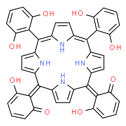 ChemSpider 2D Image | (6Z,6'E)-6,6'-[15,20-Bis(2,6-dihydroxyphenyl)-5,10(21H,22H)-porphyrindiylidene]bis(5-hydroxy-2,4-cyclohexadien-1-one) | C44H30N4O8