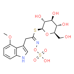ChemSpider 2D Image | 1-S-[(1E)-2-(4-Methoxy-1H-indol-3-yl)-N-(sulfooxy)ethanimidoyl]-1-thio-beta-D-glucopyranose | C17H22N2O10S2