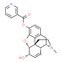 ChemSpider 2D Image | (5alpha,6alpha,9alpha)-6-Hydroxy-17-methyl-7,8-didehydro-4,5-epoxymorphinan-3-yl nicotinate | C23H22N2O4