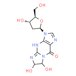 ChemSpider 2D Image | 3-(2-Deoxy-beta-D-erythro-pentofuranosyl)-6,7-dihydroxy-3,4,6,7-tetrahydro-9H-imidazo[1,2-a]purin-9-one | C12H15N5O6