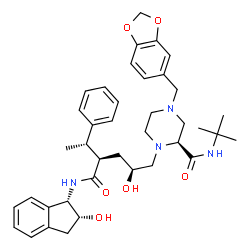 ChemSpider 2D Image | N-[2-HYDROXY-1-INDANYL]-5-[(2-TERTIARYBUTYLAMINOCARBONYL)-4(BENZO[1,3]DIOXOL-5-YLMETHYL)-PIPERAZINO]-4-HYDROXY-2-(1-PHENYLETHYL)-PENTANAMIDE | C39H50N4O6