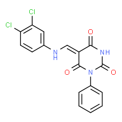 ChemSpider 2D Image | (5Z)-5-{[(3,4-Dichlorophenyl)amino]methylene}-1-phenyl-2,4,6(1H,3H,5H)-pyrimidinetrione | C17H11Cl2N3O3