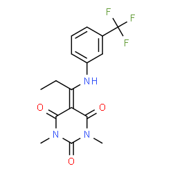 ChemSpider 2D Image | 1,3-Dimethyl-5-(1-{[3-(trifluoromethyl)phenyl]amino}propylidene)-2,4,6(1H,3H,5H)-pyrimidinetrione | C16H16F3N3O3