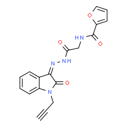 ChemSpider 2D Image | N-(2-Oxo-2-{(2Z)-2-[2-oxo-1-(2-propyn-1-yl)-1,2-dihydro-3H-indol-3-ylidene]hydrazino}ethyl)-2-furamide | C18H14N4O4