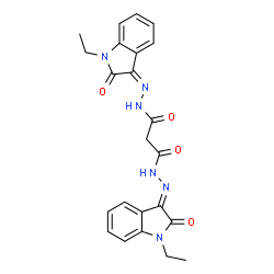 ChemSpider 2D Image | N'~1~-[(3E)-1-Ethyl-2-oxo-1,2-dihydro-3H-indol-3-ylidene]-N'~3~-[(3Z)-1-ethyl-2-oxo-1,2-dihydro-3H-indol-3-ylidene]malonohydrazide | C23H22N6O4